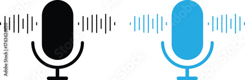 Microphone with sound wave icon. microphone icon with sound waves digital audio recording device.Voice message and podcast symbol.Audio speech podcast mic symbol on transparent background
