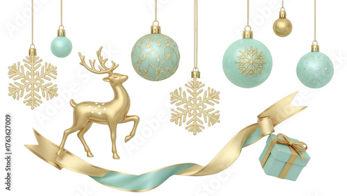 Elegant Golden and Teal Christmas Decoration Set