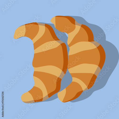Two Croissants Vector Illustration on Blue Background