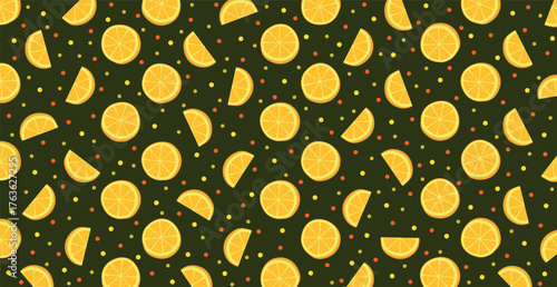 Panoramic pattern web background of rings and orange slices - Vector illustration