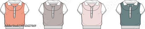 Color variations of sleeveless polo shirts, a fashion illustration for apparel design and style guidance