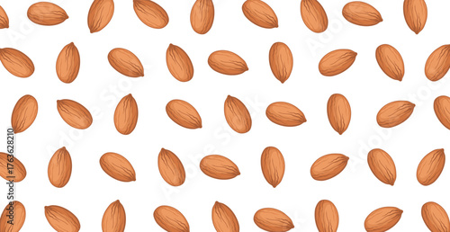 Panoramic pattern of roasted almonds on a white background - Vector illustration