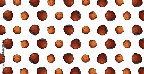 Panoramic pattern of roasted hazelnuts on a white background - Vector illustration