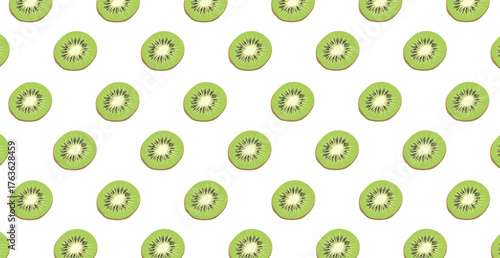 Panoramic kiwi fruit pattern on white background - Vector illustration