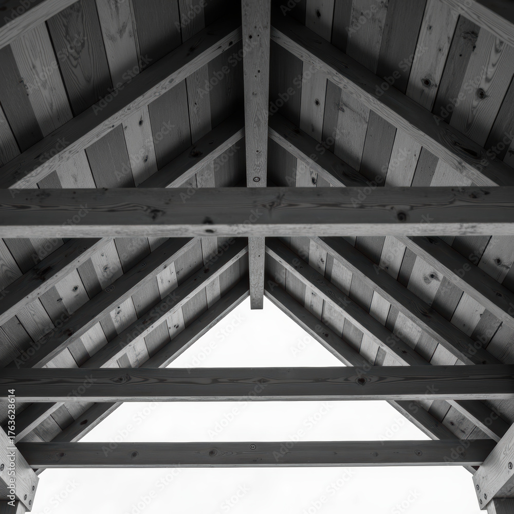 Fototapeta premium Stunning wooden architecture showcases intricate beams and triangular design, creating sense of openness and tranquility