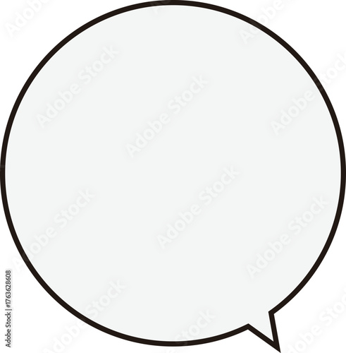 黒い縁の正円のふきだし。テキストスペースは薄いグレー。丸くて使いやすい。フキダシの先端は下にある。