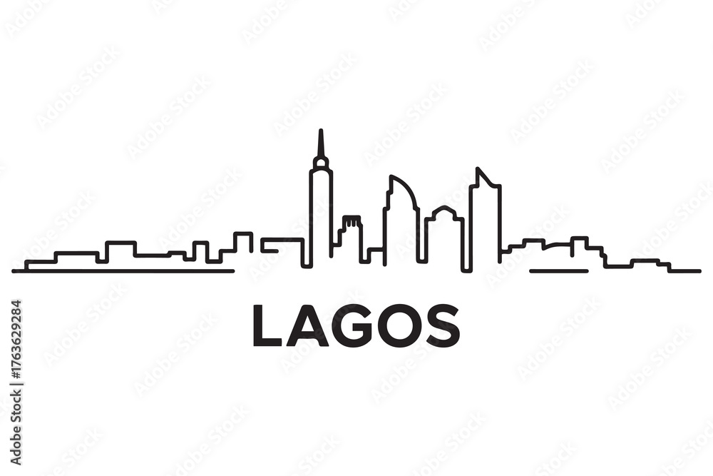Obraz premium Lagos Line Art skyline silhouette. Black Lagos city design. with white background