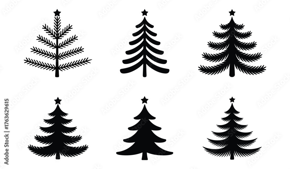 Obraz premium Black Christmas Tree Icons Collection