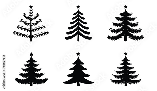 Black Christmas Tree Icons Collection