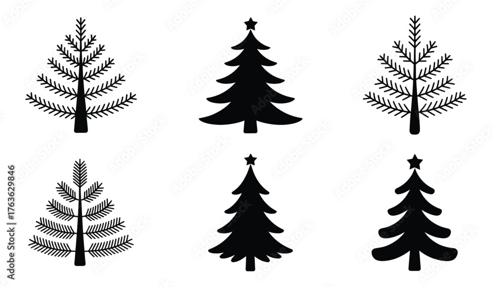 Obraz premium Christmas Tree Silhouette Vector Set