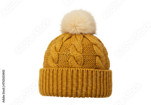 Isolated knitted hat with pompom for winter, beanie woolen headwear for casual outfits