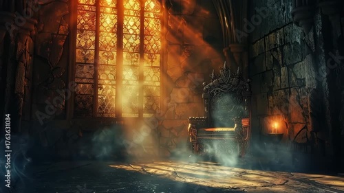 Fantastically beautiful throne of power of king or queen in throne room for coronation