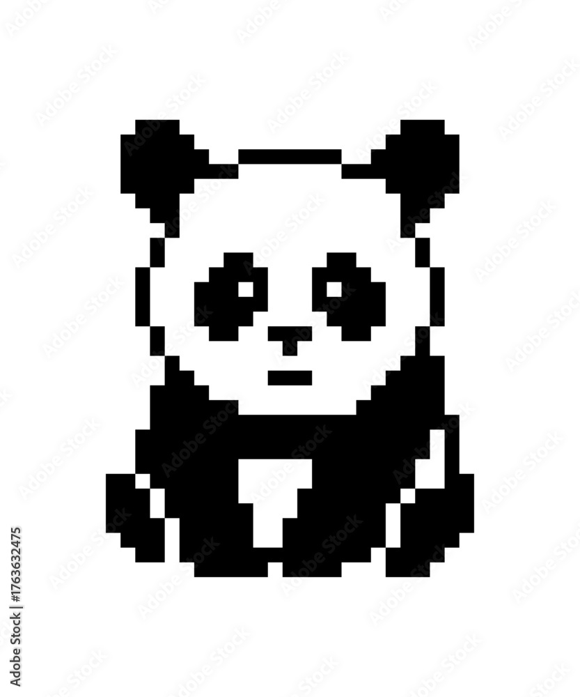 Obraz premium Pixel art cute panda icon. cartoon retro style.