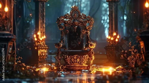 Fantastically beautiful throne of power of king or queen in throne room for coronation