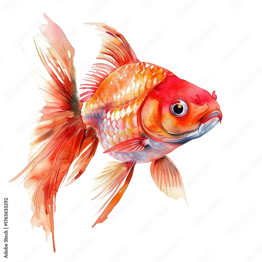 Fototapeta premium Vibrant goldfish swimming gracefully with colorful fins on a transparent background