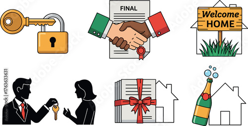 Real Estate Icons: Closing, Welcome Home, Gifts, and Celebration