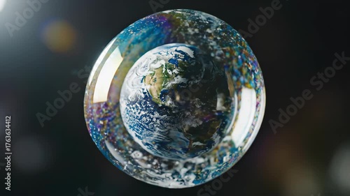 planet earth encapsulated in a protective bubble sphere