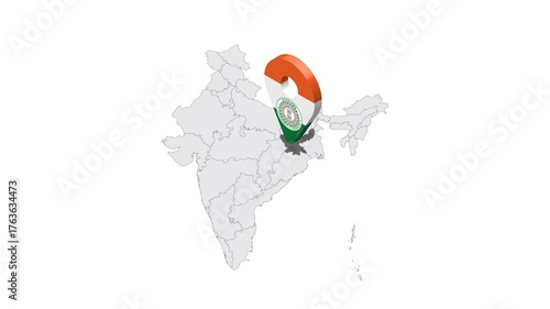 Location Jharkhand on map India. 3d Jharkhand emblem map marker location pin. Map of India showing different parts. 4K.  Animated Video