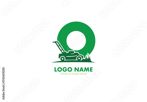 Letter Olawn care logo design with mower concept