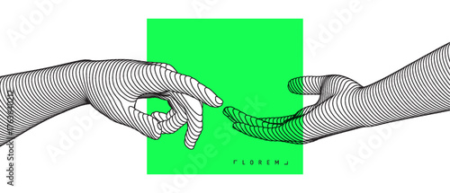 Hands reaching towards each other. Concept of human relation, togetherness or  partnership. 3D vector illustration. Can be used for advertising, marketing or presentation.
