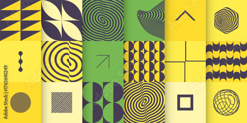 Geometrical pattern. Mosaic. Art composition. Abstract striped form. Hexagonal volumetric figure. Collection of graphic elements. Vector for brochure, poster, cover, presentation, flyer or banner.