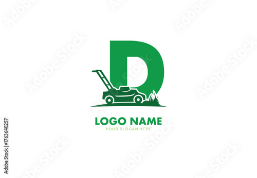 Letter D lawn care logo design with mower concept