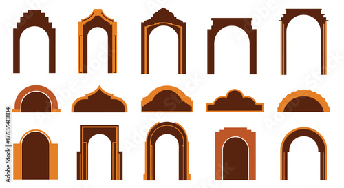 Various brown archways for architectural design and decoration.