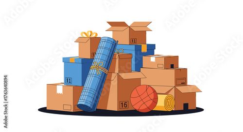 Moving boxes and items ready for relocation and transport.