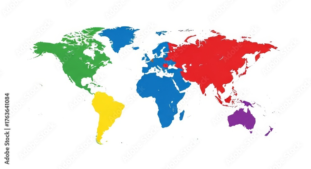 Fototapeta premium World Map Vector Illustration Simplified Global Continent Design with Distinct Bright Colors on White Background