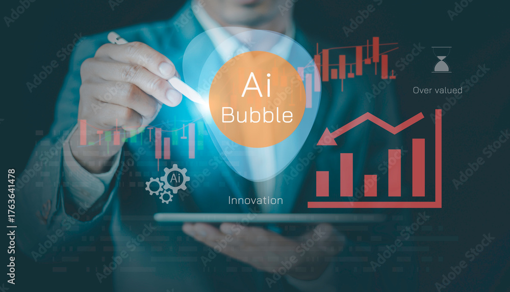 Obraz premium AI bubble concept representing global financial risk and market speculation from rapid growth of artificial intelligence technology, innovation investment,potential economic crisis or bubble burst.