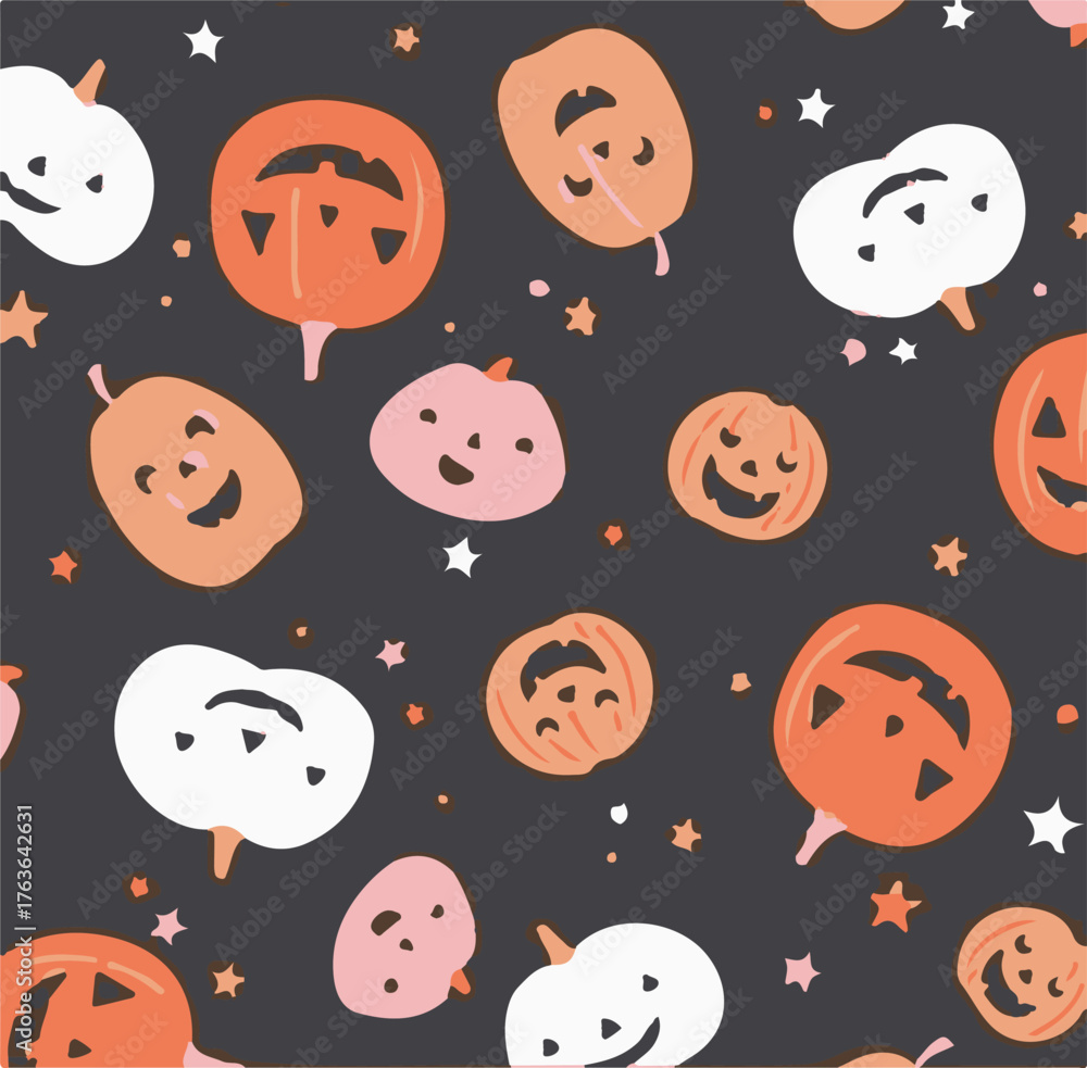Fototapeta premium Seamless pattern of colorful pumpkins.Halloween vector seamless pattern,Seamless pattern for autumn season with pumpkin. Childish background for fabric, wrapping paper, textile, wallpaper and apparel.