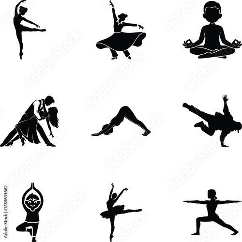 Vector art of collection of dance and yoga poses
