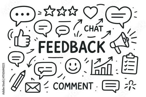 Feedback and communication elements with icons including chat, comments, and ratings