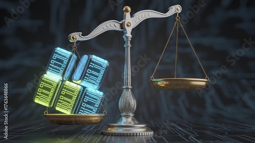 Algorithm bias in data weighing scales representing data imbalance and algorithmic injustice