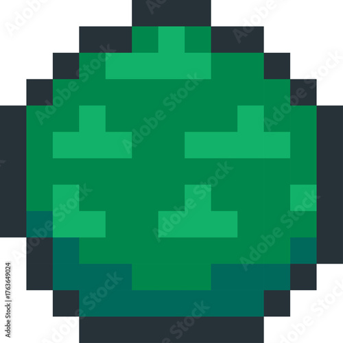 Pixel Art Green Orb With Dark Edges Isolated On White Background Abstract Geometric Digital Design Element