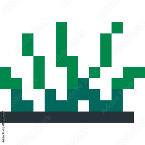 Pixel Art Green Plant Growing on a Dark Surface Against a White Background Simple Digital Illustration
