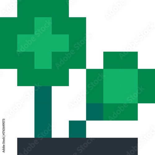 Pixel Art Green Trees And Plants On A Dark Ground With A Transparent Background Simple Minimalist Nature Illustration Flat Design