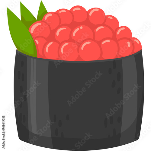 Pixel Art Gunkan Maki Sushi With Red Roe Toppings And Green Garnish On A Transparent Background Vector Illustration