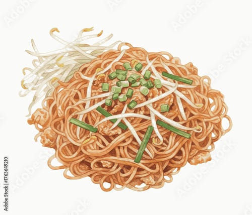 Tamarind Glaze Pad Thai isolated watercolor vector illustration svg