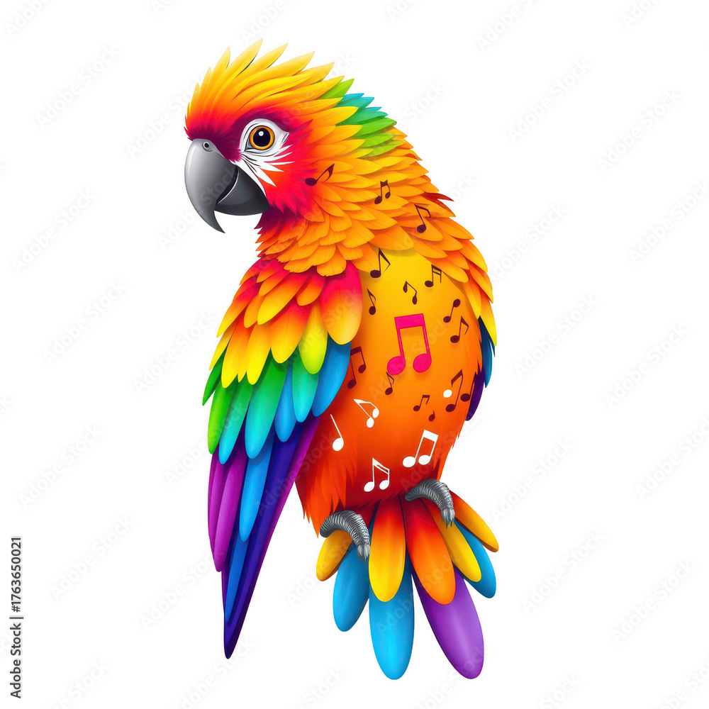 Fototapeta premium Vibrant rainbow macaw parrot full body perched tropical bird exotic wildlife art isolated on transparent background