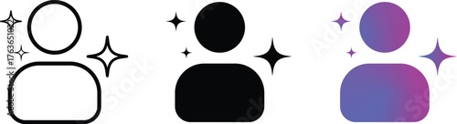 User icon sparkle star symbol | magic, filters, effects sign icons. User icon with Generative AI sparkle stars symbol. Artificial intelligence sign. for social media, photo editing apps on transparent