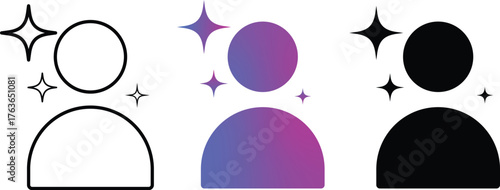 User icon sparkle star symbol | magic, filters, effects sign icons. User icon with Generative AI sparkle stars symbol. Artificial intelligence sign. for social media, photo editing apps on transparent