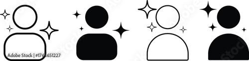 User icon sparkle star symbol | magic, filters, effects sign icons. User icon with Generative AI sparkle stars symbol. Artificial intelligence sign. for social media, photo editing apps on transparent