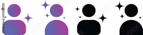 User icon sparkle star symbol | magic, filters, effects sign icons. User icon with Generative AI sparkle stars symbol. Artificial intelligence sign. for social media, photo editing apps on transparent