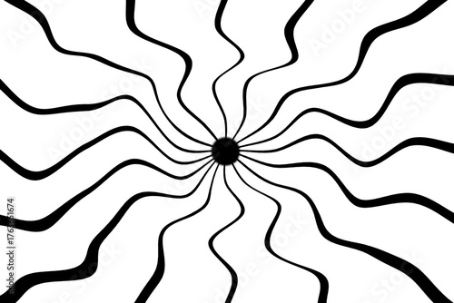 Abstract white background with black color wave lines texture sunburst, sun. Design for wallpaper, print, social media posts, background, banner, card, etc. Monochrome style, 