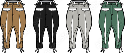 Collection of Equestrian Breeches Illustrations in Various Colors for Fashion Design and Style