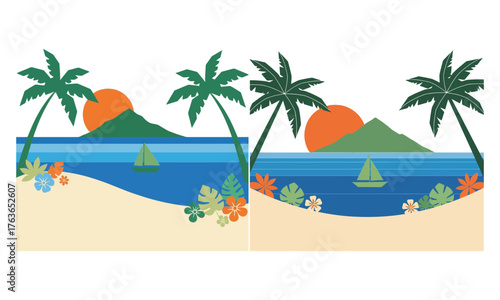 Tropical beach scenes with palm trees sunsets and ocean views