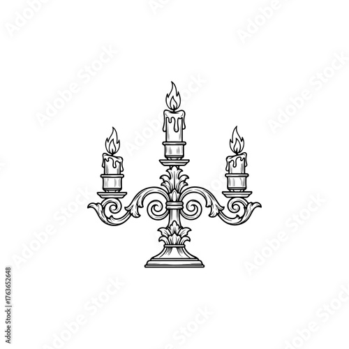 Elegant candelabra with three lit candles, a symbol of illumination and beauty.