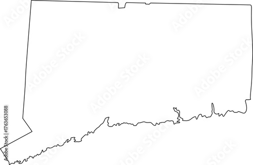 Simple vector outline map of Connecticut state boundary, presented as a blank template political silhouette of the small New England US state.