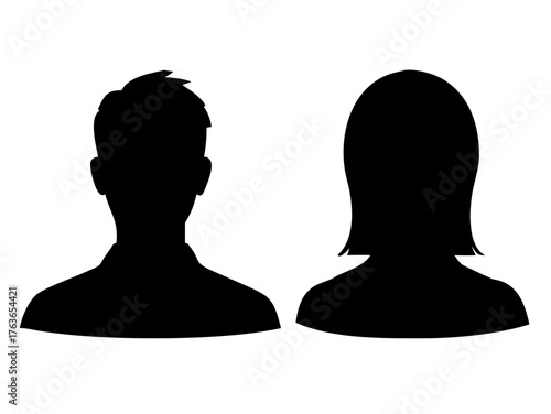 Male and female face silhouette or icon. Man and woman avatar profile. Unknown or anonymous person. Vector illustration.

